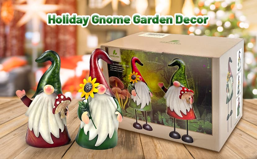 HONGLAND Metal Gnome Yard Art Outdoor Gnomes Garden Statue 18 Inch Gnome Figurine Decorative Stakes for Holiday Christmas Lawn Patio Yard Garden Decor-2 PCS