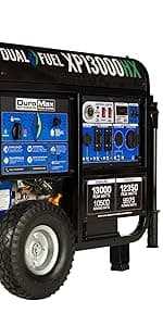 DuroMax XP12000HX 12,000-Watt Dual Fuel Portable Generator - Gas & Propane, Electric Start, Whole Home Power Backup, Transfer Switch Ready, RV & Emergency Ready