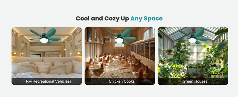 Solar Ceiling Fan Light with Battery, 20" Outdoor Ceiling Fans with Adjustable Thermostat & 2pcs 15W Bifacial Solar Panels, Solar Powered Fan for Gazebo, Chicken Coop, RV (Green)