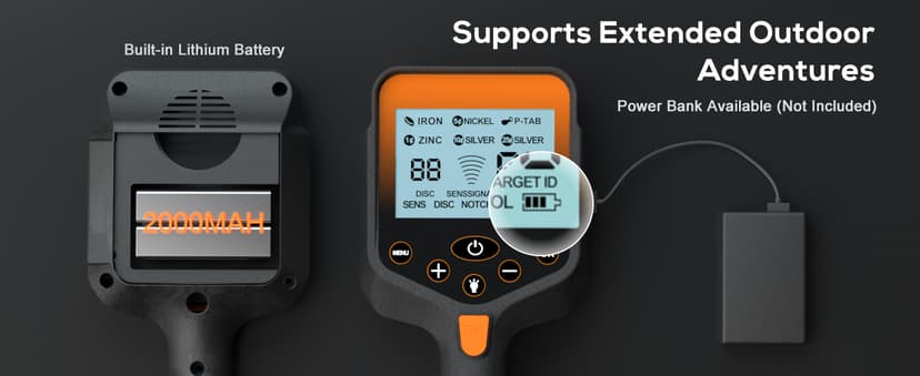 Metal Detector for Adults Waterproof - 2000mAh Chargeable Professional Cordless Gold Detector with LCD Display, Retractable Foldable Higher Accuracy Metal Detector with 10" IP68 Coil - Orange