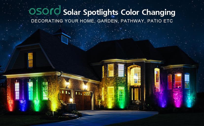 Solar Outdoor Lights, 9 Modes Color Changing 18 LED Solar Spot Lights Outdoor Waterproof Spotlight Landscape Light Solar Powered for Garden Yard Tree Flag Patio Christmas Halloween(2 Pack)