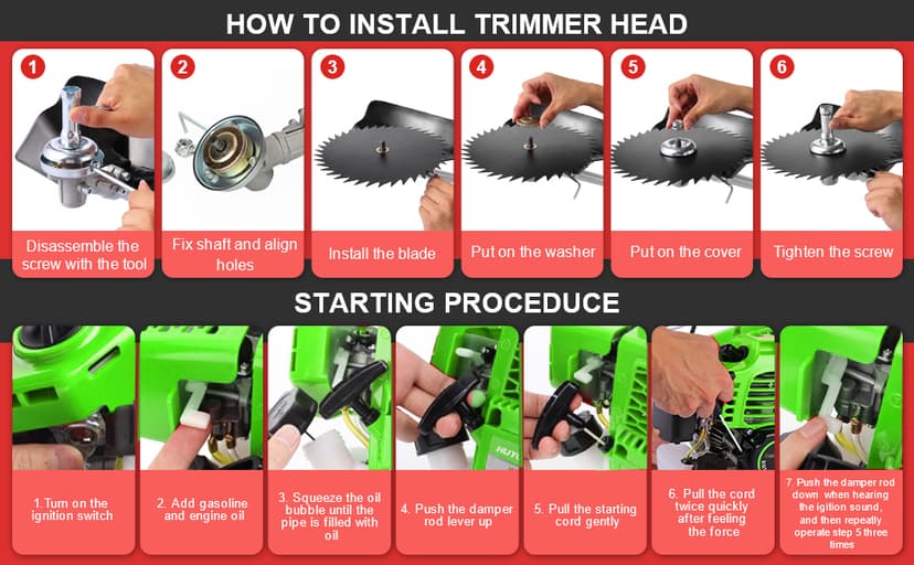 58CC Brush Cutter Gas Powered 2-Cycle 4 in 1 Gas Weed Eater 18.5" Cutting Path Gas Weed Wacker with 4 Detachable Heads Straight Shaft String Trimmer Grass Cutter Machine for Weeds and Grass, Green