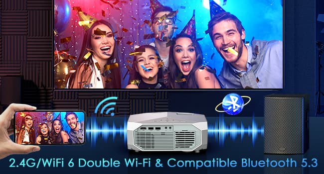 YOWHICK 4K Projector with WiFi and Bluetooth, 20000L Native 1080P Outdoor Portable Movie Projector, Smart Video Projector, 50% Zoom/400" Display, Compatible with HDMI/USB/PC/TV/PS5/DVD/Android/iOS