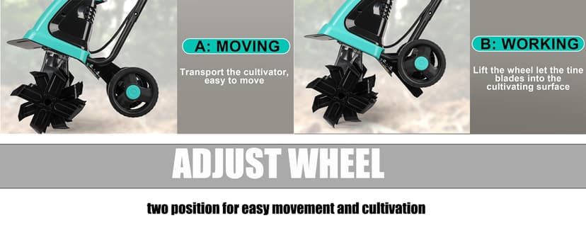 13.5 Amp 12 Inch Electric Tiller/Cultivator with 4 Steel Tines, 8'' Tilling Depth Small Garden Tiller for Gardening, Corded Rototiller with Adjustable Wheels