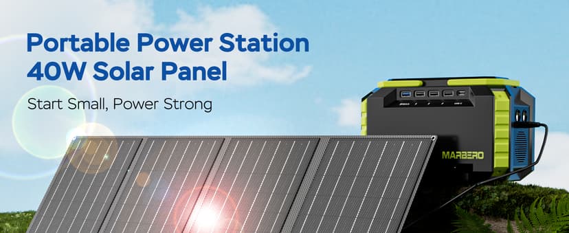 MARBERO 200W Solar Generator 222Wh Portable Power Station with Solar Panel 40W Included 60000mAh Power Supply with AC Outlet 100V 300W Max for Camping Emergency Home Backup