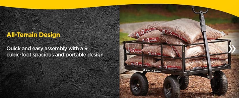 Gorilla Carts Heavy Duty Utility Cart, All Terrain Garden Wagon, 1200 Lb, Black