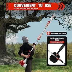 42.7CC Gas Powered Pole Saws 2-Stroke Gas Pole Saws For Tree Trimming with Single-Cylinder and Air-Cooled, Pole Chainsaw Suitable for Pruning Branches and Leaves in Orchards and Urban Greenery