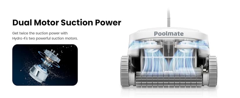 Hydro 4 Pool Robot, Pool Vacuum for Inground and Aboveground Pools, Floor, Wall and Waterline Cleaning and Scrubbing, Smart WiFi and Blutooth App Control, 50' Cord, Large Top Load Fine Filter Basket