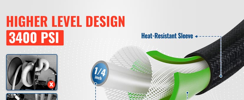 YAMATIC Upgraded Flexible Pressure Washer Hose 50 FT 3400 PSI, 1/4" Wear & Kink Resistant Power Washer Hose with Heat Protect Sleeve, Durable Replacement Hose for Uberflex Flexzilla Ryobi
