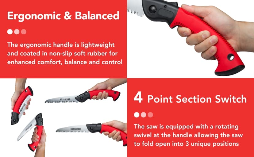Kimura 7" Pro Folding Pruning Saw - Heavy Duty Japanese SK5 Steel, 180mm Blade, Ergonomic Soft Non-Slip Handle, Lightweight Foldable Saw for Branches, Trimming, Camping, PVC, Hiking, Wood