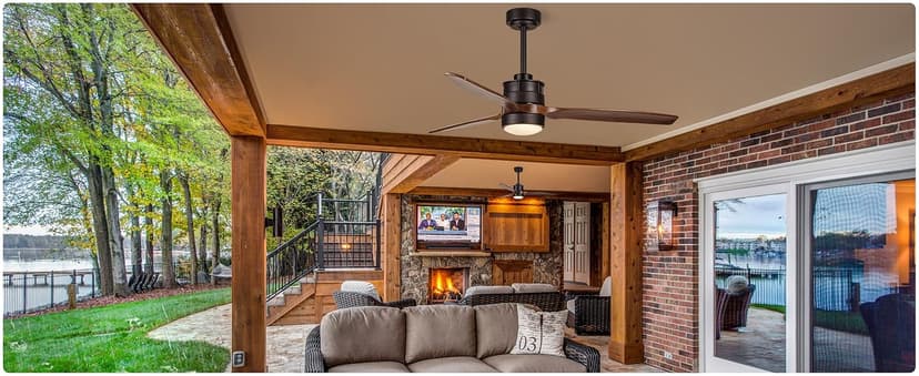 EKIZNSN 42'' Outdoor Waterproof Ceiling Fan with Light for Patios, 3 Blade Wet Rated Ceiling Fans, DC Motor w 6 Speeds, Walnut Wood