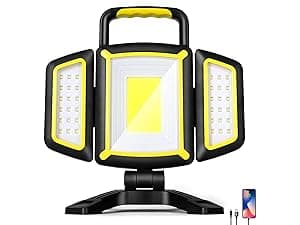 Yzoni 2 Pack LED Work Light Rechargeable, 2 COB 2500LM Folding Portable Flood Light with Magnetic Base and 360° Rotation Stand, Spotlights for Camping Car Repairing Emergency Job Site Lighting