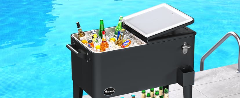 YITAHOME 80 Quart Patio Cooler Cart with Bottle Opener Drainage, Portable Rolling Beverage Cart for Pool Deck Party Cookouts