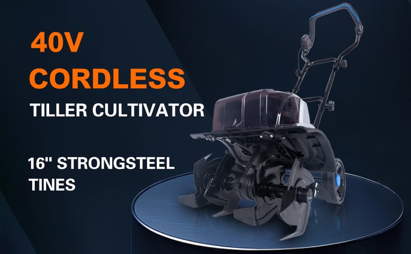 40V Cordless Tiller Cultivator,16 Huge SteelTines Garden Tiller,8.6 inch Wide BatteryPowered Garden Cultivator,(2 4AH Battery andCharger Included)
