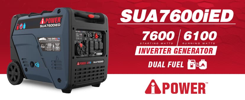 A-iPower 7600W Dual Fuel Portable Inverter Generator, Electric Start RV Ready, EPA & CARB Compliant CO Sensor, With Telescopic Handle For Backup Home Use, Tailgating & Camping (SUA7600iED)