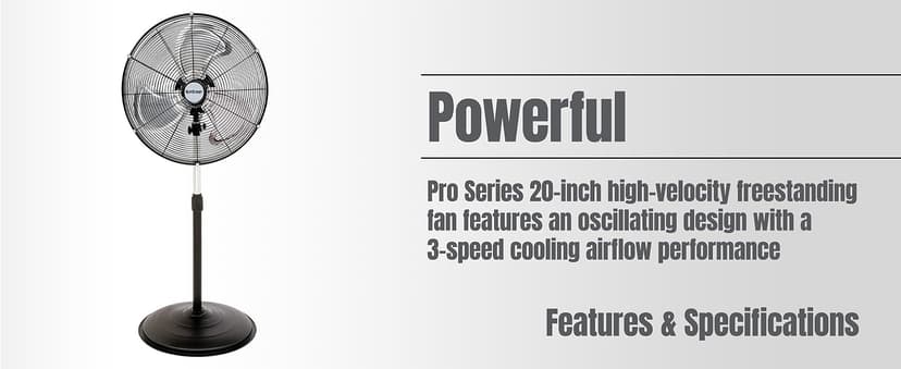 Hurricane Pro High-Velocity Oscillating Metal Stand Fan w/ 3-Speed Setting, 20" - Heavy-Duty Cooling Pedestal Unit w/ 4500 CFM, Adjustable Tilt & Height for Home, Garage, Gym & Workshop