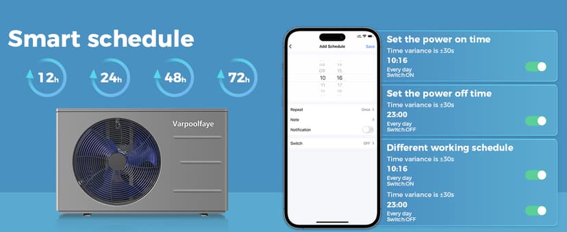 Electric Pool Heater for Inground Pool 30000 BTU Swimming Pool Heater Pump Above Ground Pool Heater 120V 8000 Gallon Heating or Cooling WiFi Control Schedule