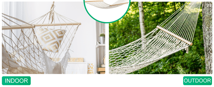 12ft Rope Hammocks, 46'' Wide Hardwood Spreader Bar (Beige, Twin)