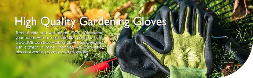 COOLJOB 2 Pairs Gardening Gloves for Women and Men, Bamboo Working Gloves Touchscreen, Grippy Nitrile Rubber Coated Work Gloves, Green/Black, X-Large Size (2 Pairs XL)