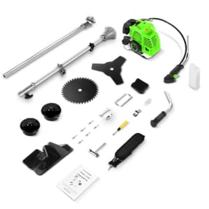 58CC Brush Cutter Gas Powered 2-Cycle 4 in 1 Gas Weed Eater 18.5" Cutting Path Gas Weed Wacker with 4 Detachable Heads Straight Shaft String Trimmer Grass Cutter Machine for Weeds and Grass, Green