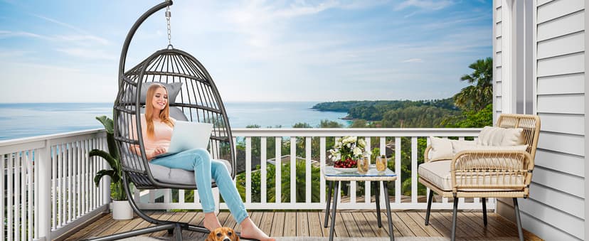 YITAHOME Hanging Egg Swing Chair with Stand Egg Chair Wicker Indoor Outdoor Hammock Egg Chair with Cushions 330lbs for Patio, Bedroom, Garden and Balcony, Dark Gray(Stand Included)