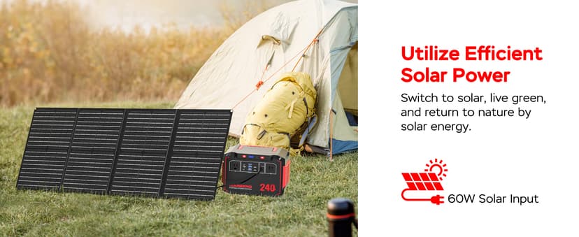 MARBERO Solar Generator 240Wh 300W Portable Power Station with Solar Panel 60W Included Backup Lithium Battery with AC Outlets for Camping Home Outdoor Emergency Hiking Travel