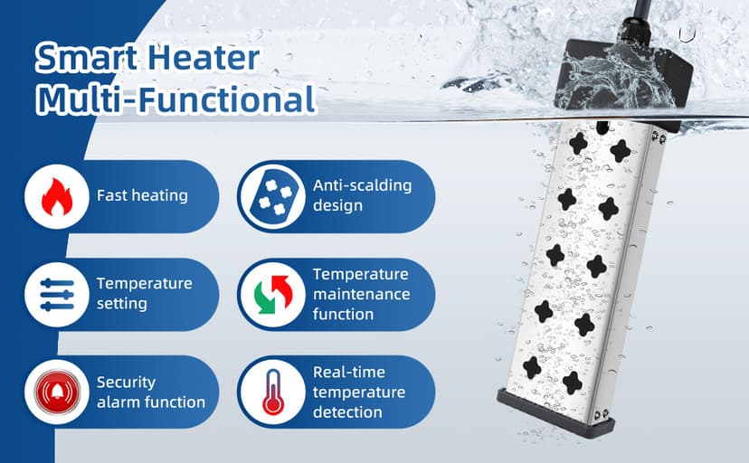 Immersion Water Heater, Portable Bathtub Heater with Thermostat, Bucket Heater with Real-Time Temperature Display and Control, Dry Burn Protection for Bucket, Basin, Bathtub 1800W (120V 15A)