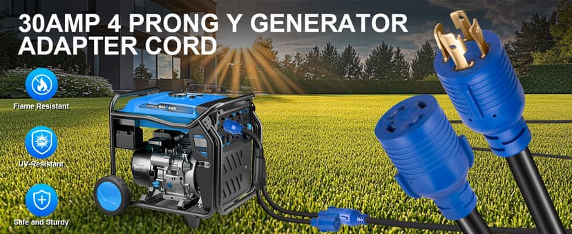 4-Prong 30 Amp Generator Splitter Y Adapter NEMA L14-30P to 2X L14-30R, 10 AWG SJTW Locking Power Cord, 125/250V 7500W for Manual Transfer Switch, Portable Generators & Emergency Power, 3ft