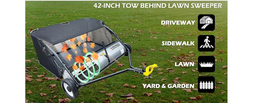42-Inch Tow-Behind Lawn Sweeper, 10" Nylon Brushes, Universal Tractor/ATV Hitch, Never-Flat Wheels, Adjustable Height, 1-Year Warranty, Ideal for Leaves, Grass & Debris