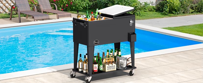 YITAHOME 80 Quart Patio Cooler Cart with Bottle Opener Drainage, Portable Rolling Beverage Cart for Pool Deck Party Cookouts