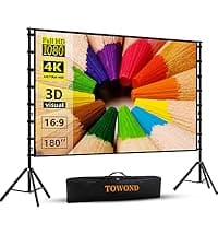 Projector Screen and Stand,Towond 120 inch Outdoor Projection Screen, Portable 16:9 4K HD Rear Front Movie Screen with Carry Bag Wrinkle-Free Design for Home Theater Backyard Cinema