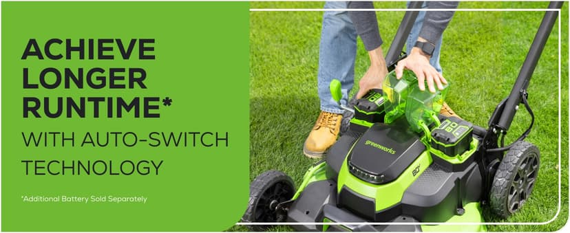 Greenworks 80V 25" Brushless Cordless (Self-Propelled) Dual Blade Lawn Mower (LED Headlight + Aluminum Handles), 4.0Ah Battery and Rapid Charger Included