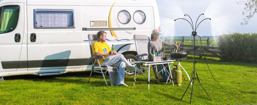 Standing Misters for Outside Patio - Adjustable 5.3FT Portable Misting System Cooling Outdoor 32.8Ft Stand Misting Long Water Line for Kids Mist Playing, Patio Cooling, Backyard, Porch, Sprinkler