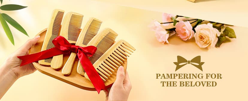 SALONSILK 5PCS Wooden Hair Comb Set, Bamboo Wide Tooth Fine Tooth Combs for Women and Men, Natural Wood Beard Styling Curly Detangling Set for Thick & Thin Hair