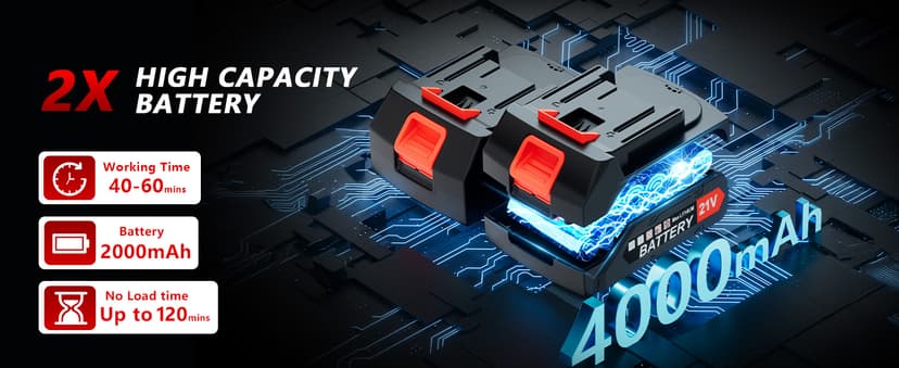 Electric Weed Wacker Cordless with Wheels,21V 2×2000mAh Weed Eater Battery Powered, 6-inch Cordless String Trimmer with 3 Types of Blades, Electric Grass Trimmer,Lawn Edger, Mower for Yard,Garden