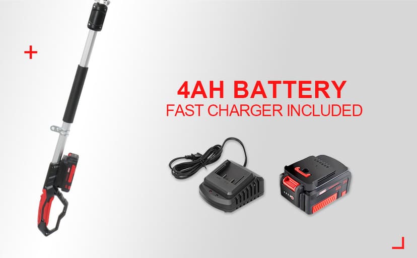 MZK 8'' Cordless Pole Saw, 4AH Battery Powered Pole Saws, 13-Foot Reach Chain Saw for Tree Trimming with Oiling System, 20V Electric Pole Chainsaw, Multi-Angle Head(Battery and Fast Charger Included)