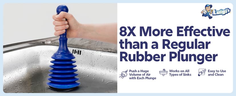 Luigi's Sink and Drain Plunger for Bathrooms, Kitchens, Sinks, Baths and Showers. Small and Powerful, Commercial Style 'Plumbers Plunger' with Large Bellows