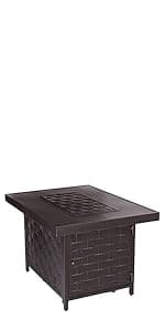 Fire Sense 62745 Armstrong Basketweave Aluminum Convertible Gas Fire Pit Table 55000 BTU Multi-Functional Outdoor Firepit with Fire Bowl Lid, Nylon Cover Clear Fire Glass Bronze Finish - Rectangular