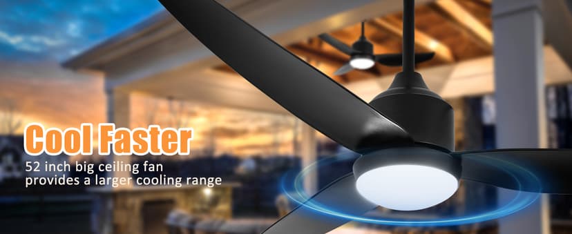 Depuley Outdoor Ceiling Fan with Light: 52 Inch Gazebo Fan Outdoor Hanging - Plug in Ceiling Fan for Patio Waterproof - Dimmable Ceiling Fan Remote App Control Black
