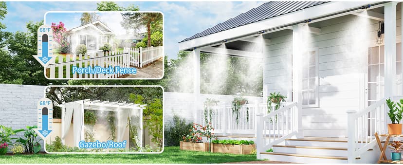 homenote Misting Cooling System 59FT (18M) Misting Line + 20 Brass Mist Nozzles + Brass Adapter(3/4") Outdoor Mister for Patio Backyard Garden Greenhouse Watering