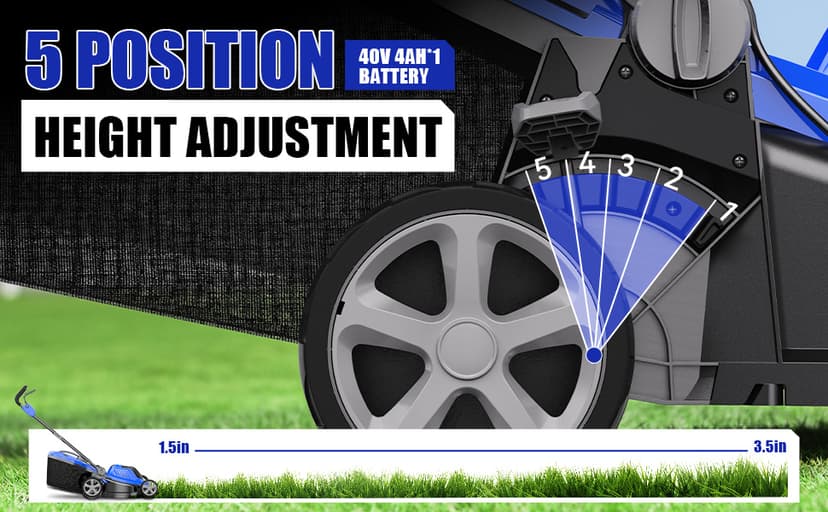 Lawn Mower 40V Brushless 18" Cordless, 5 Cutting Height Adjustments Electric Lawn Mower, Quickly Folding Within 5’s, 4.0AH Battery and Super Charger Included.