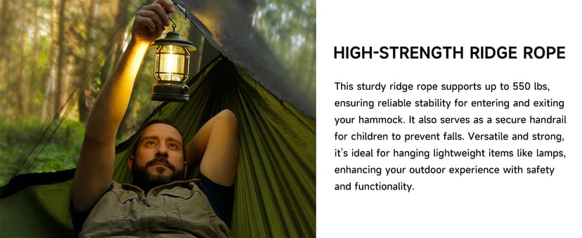 Camping Hammock with Mosquito Net and Ridge Rope, Extra Large for 2 Person, Lightweight Hanging Hammocks Tree Straps, All-in-one Fast Open Hammock for Outside, Hiking, and Travel