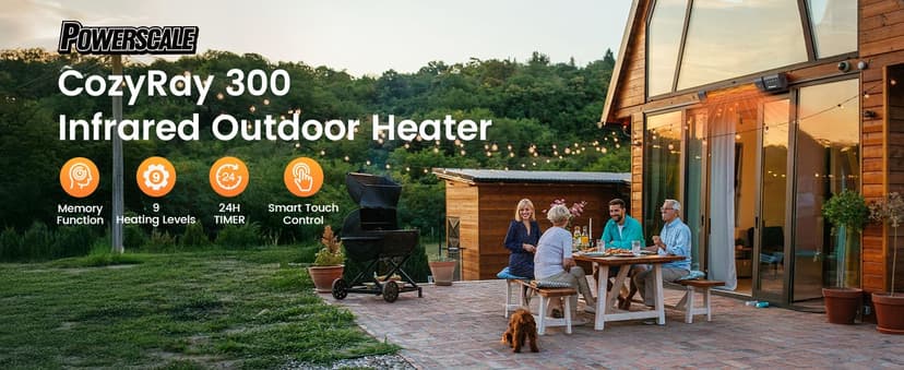 Infrared Heater 24H Timer Outdoor Heater, IP65, Memory Function Infrared Electric Patio Heater, 9 Levels Heating Touchscreen With Remote Electric heater, Restaurant Backyard, 1500W, Black