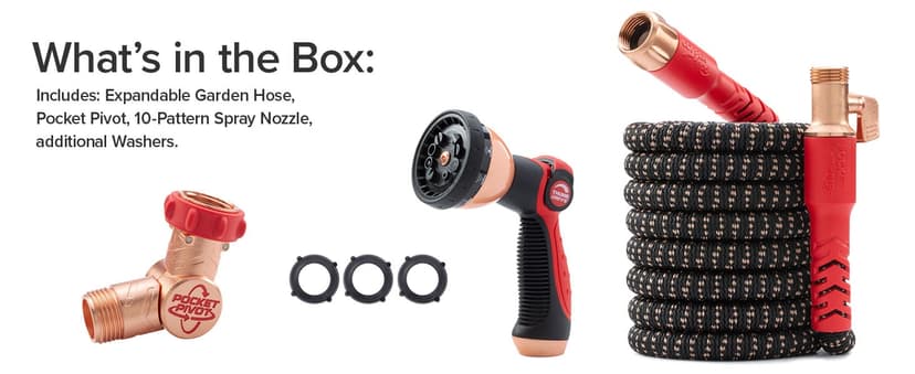 Pocket Hose Copper Head w/New Pocket Pivot Expandable Garden Hose 100FT, AS-SEEN-ON-TV, Swivels 360°, Advanced Tri-Tex Tubing & Force Field Jacket, 3X Stronger, Lead-Free, No-Kink, Anti-Burst w/APT