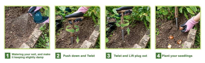 2024 New Upgrade Hand Dibber with 5 inches Measuring Scale, Easy to Grip L-Shaped Wood Handle Dibbler, Stamped Stainless Steel Tip Seed Dibber, 11.3'' Dibber for Sowing Seeds and Planting Seedlings