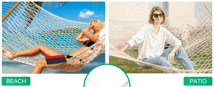 12ft Rope Hammocks, 46'' Wide Hardwood Spreader Bar (Beige, Twin)