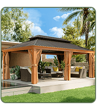 Aoxun 10'x12' Hardtop Gazebo, Aluminum Frame Canopy with Double Galvanized Steel Roof, Outdoor Metal Pavilion with Netting, Curtains for Backyard, Patio and Deck