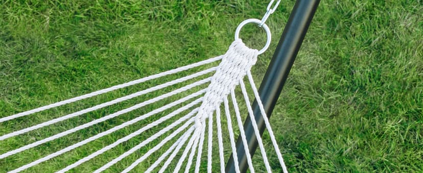 PNAEUT Double Rope Hammock with Stand Included, 12ft Heavy Duty Stand, 2 Person Traditional Cotton Rope Hammocks with Pillow for Outside Porch Patio Backyard Outdoor, Max 475lbs Capacity (Burlywood)