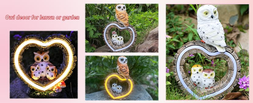 Solar Owl Garden Statue, Outdoor Waterproof Handmade Resin Statue,Garden Sculpture with Solar LED Lights, Warm Owl Statue Decoration, Suitable for Roads, Yards, lawns (Warm Owl Family)