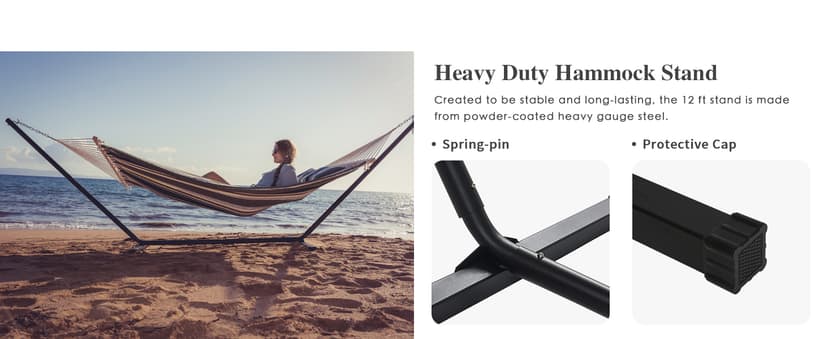 SUNCREAT Double Hammock, Extra Large Quilted Fabric Swing with Hardwood Spreader Bars & Detachable Pillow, Heavy Duty, Perfect for Indoor/Outdoor Patio, Deck, Yard, Blue&Aqua